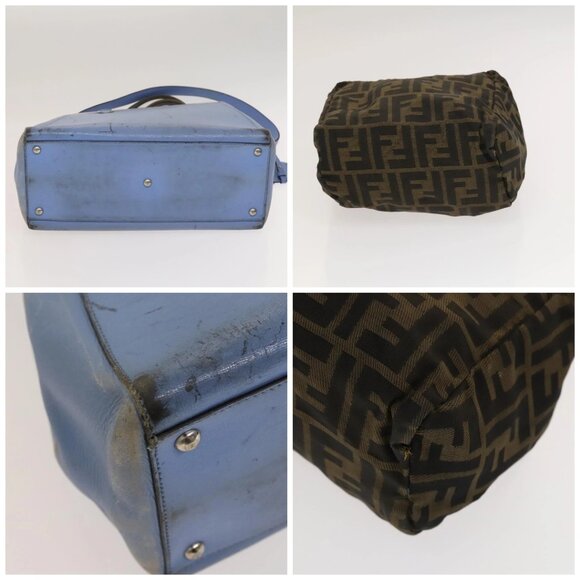 FENDI Zucca Canvas Hand Bag Leather 2 Set Light Blue Black Brown Auth 132508 - Picture 15 of 15